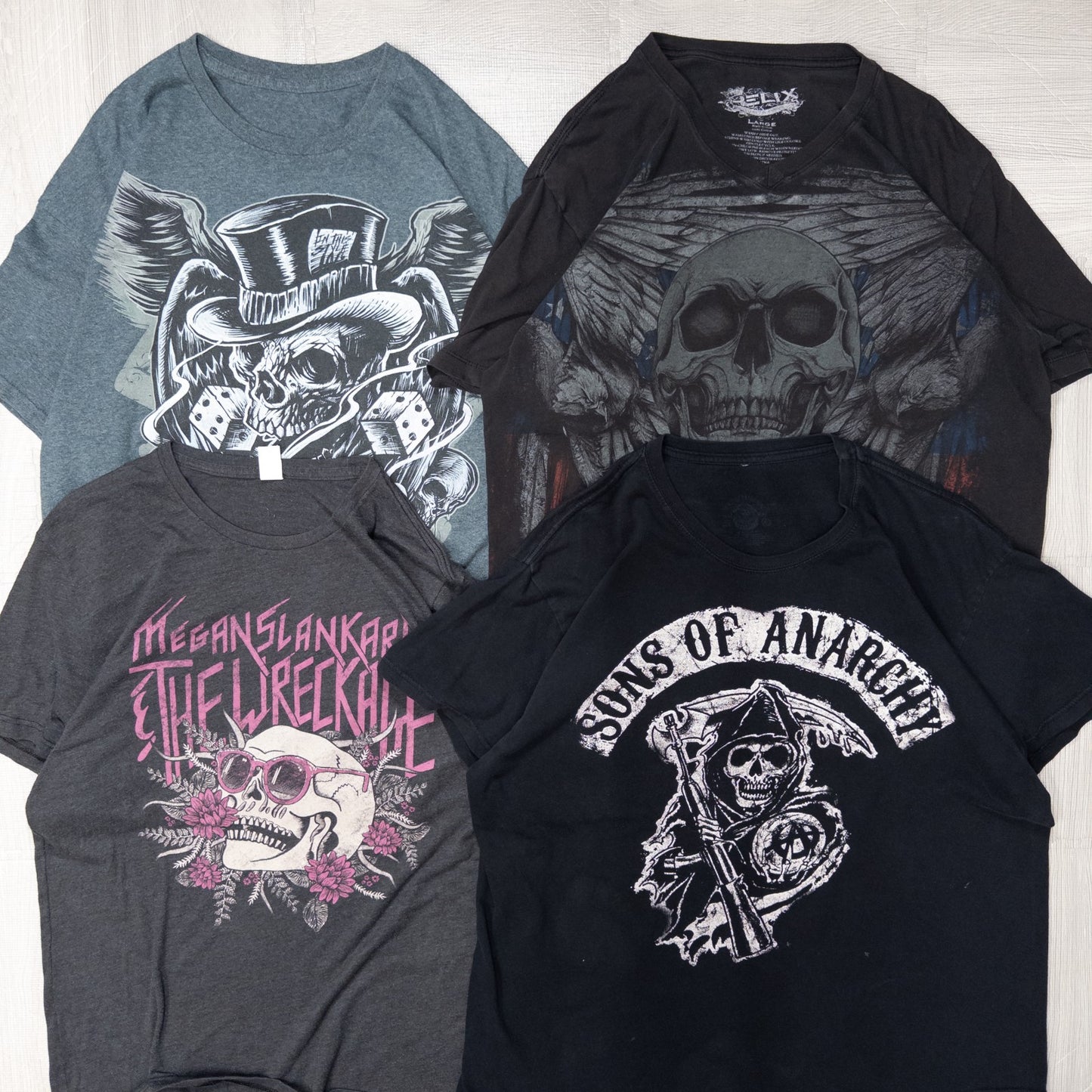 古着卸 現物まとめ売り 洗濯済み スカル 半袖Tシャツ タンクトップ1枚 計15枚セット(M-XXXL) w701007