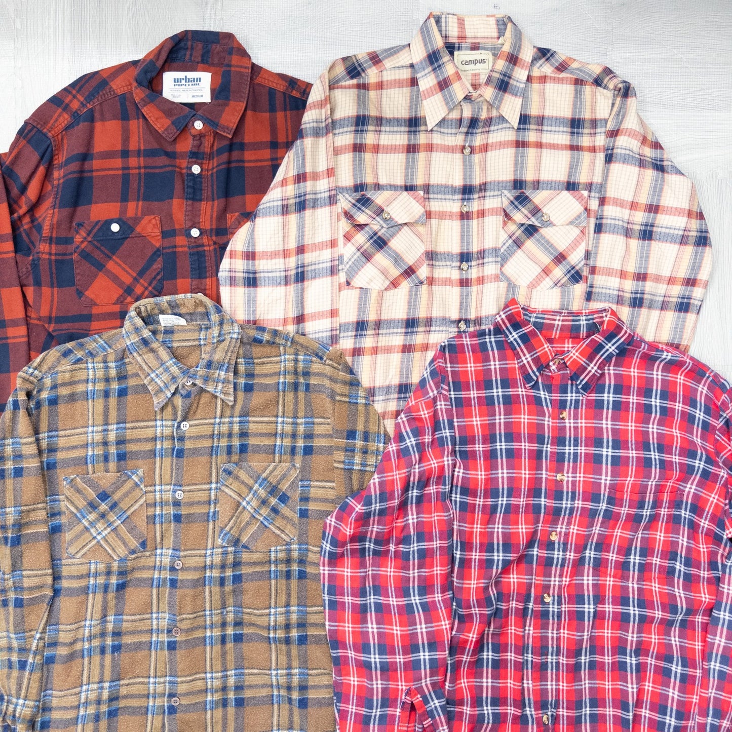古着卸 現物まとめ売り 洗濯済み 長袖コットンネルシャツ 19枚セット(S-XXL) w704011