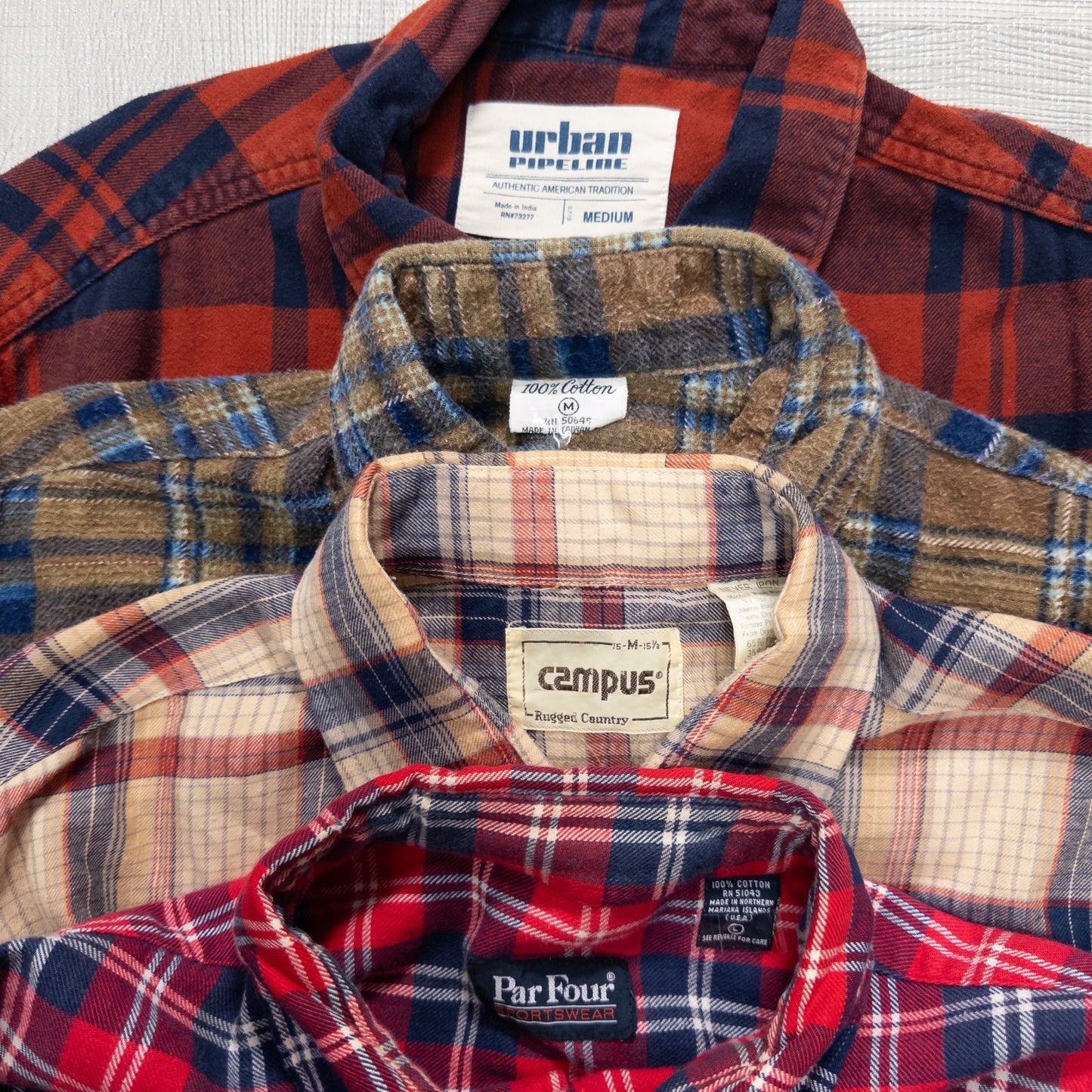 古着卸 現物まとめ売り 洗濯済み 長袖コットンネルシャツ 19枚セット(S-XXL) w704011