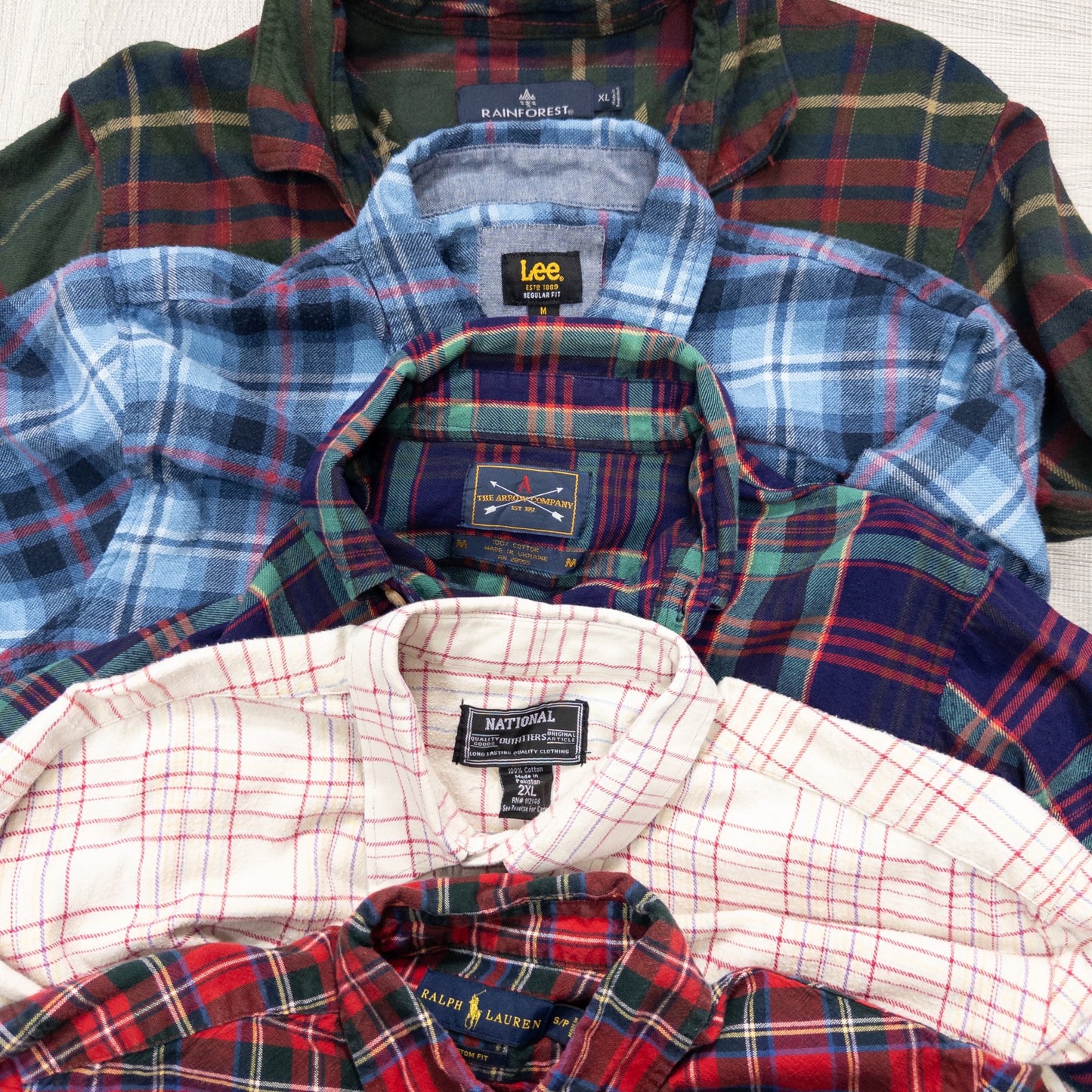 古着卸 現物まとめ売り 洗濯済み 長袖コットンネルシャツ 19枚セット(S-XXL) w704011