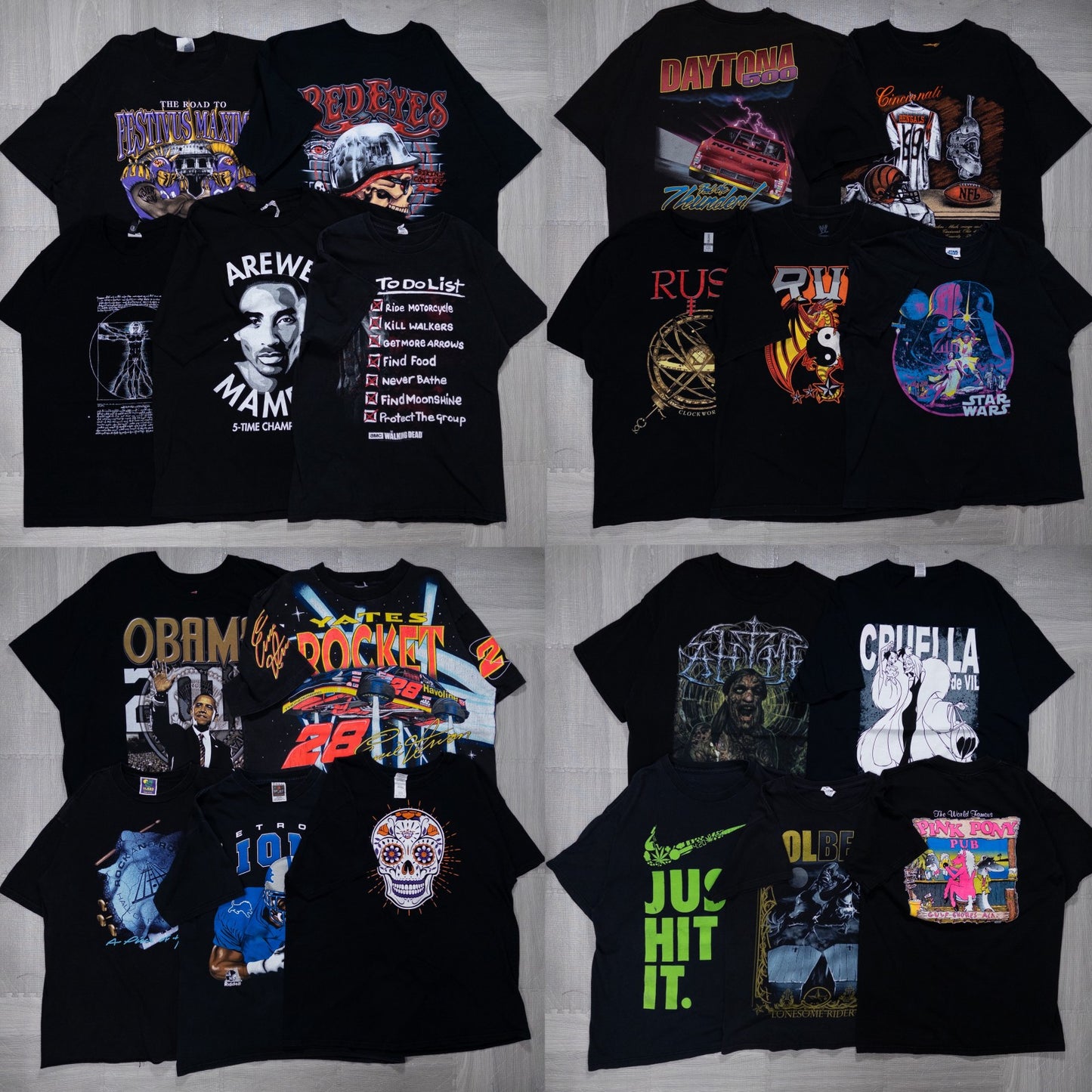 古着卸 現物まとめ売り 洗濯済み ハンドピックブラックTシャツ 20枚セット(M-XXXL) w709001