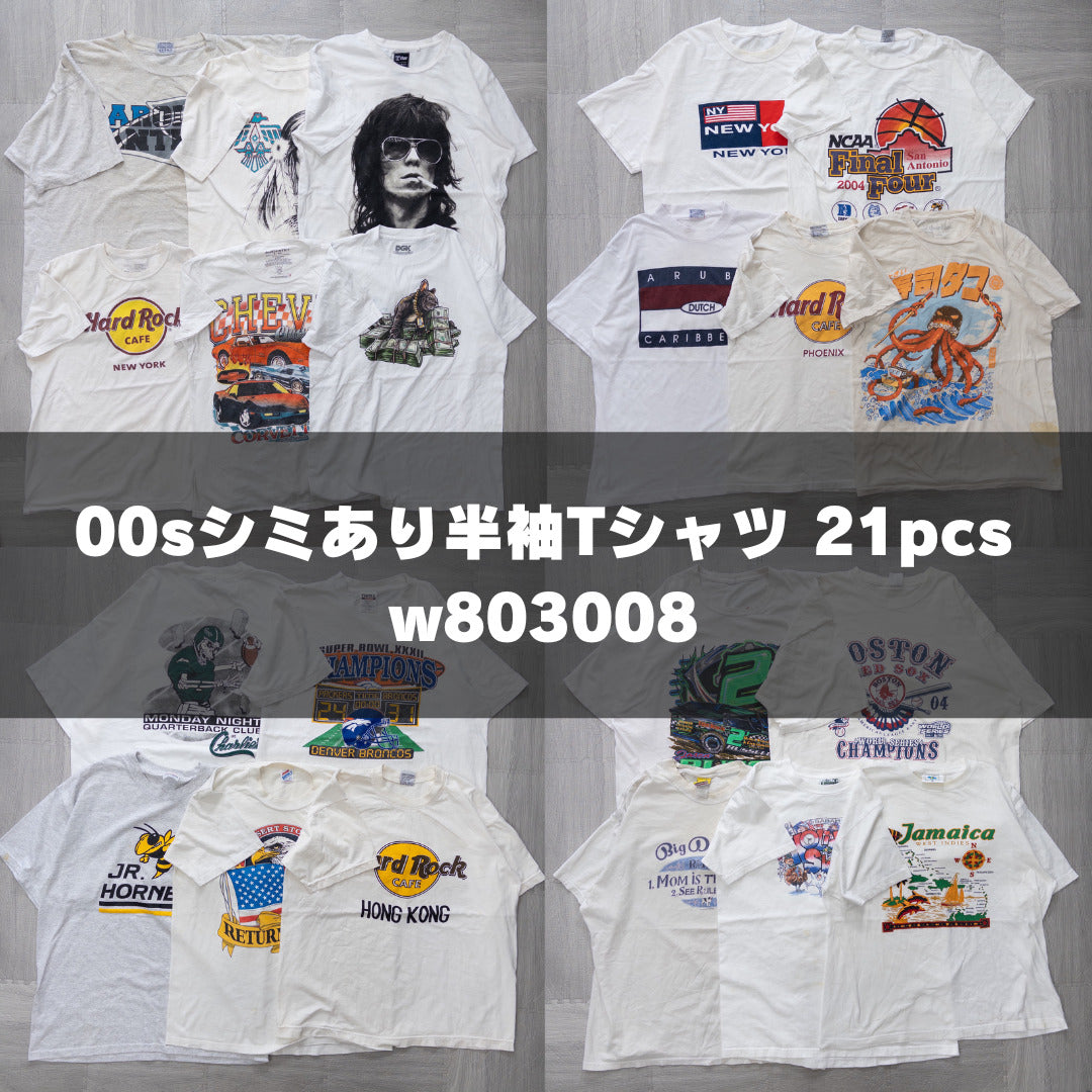 古着卸 現物まとめ売り 洗濯済み 00sシミあり半袖Tシャツ 21枚セット(S-XXL) w803008