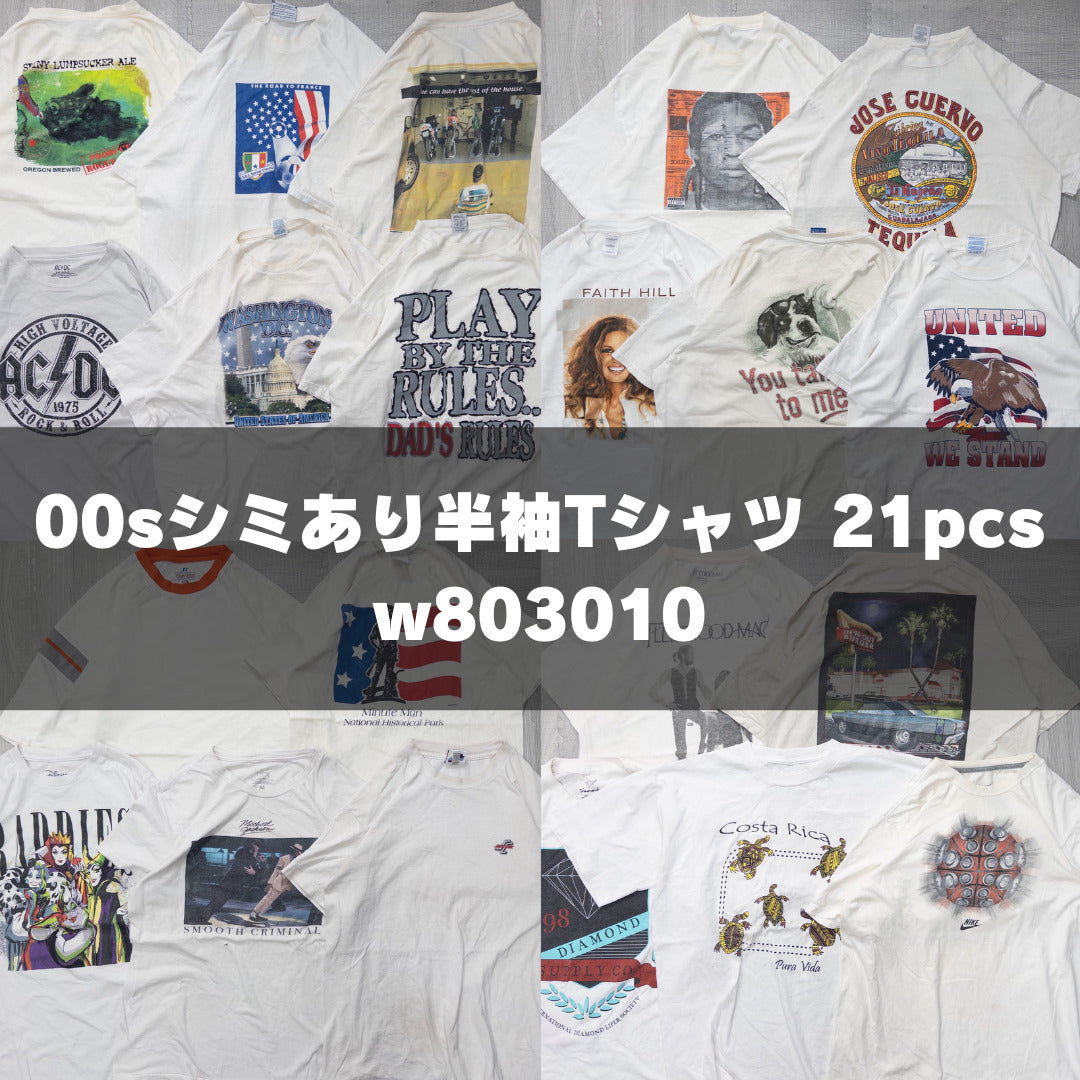 古着卸 現物まとめ売り 洗濯済み 00sシミあり半袖Tシャツ 21枚セット(S-XXL) w803010