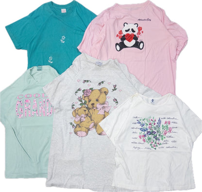 古着卸 現物まとめ売り 洗濯済み 90s～ レディースデザイン かわいい 半袖Tシャツ 20枚セット (S-XXL)