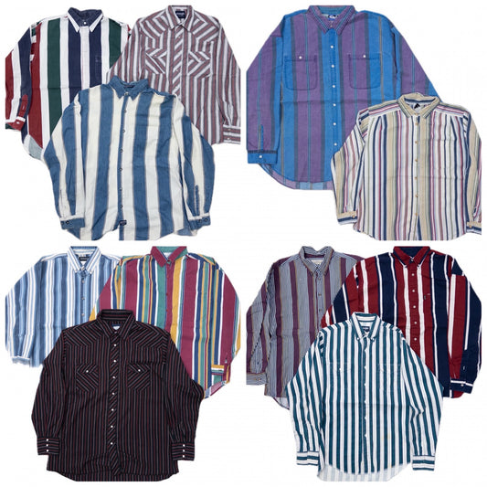古着卸 現物まとめ売り 洗濯済み ブランドミックス ストライプシャツ 11枚セット (M-XXXL)アイゾッド、ラングラー等