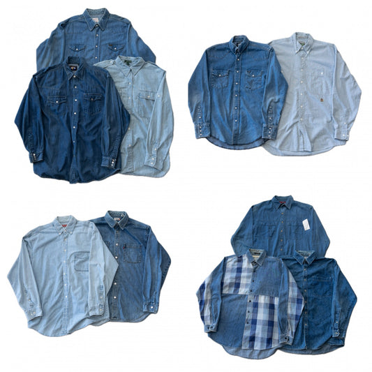 古着卸 現物まとめ売り 洗濯済み ブランドミックス デニムシャツ 10枚セット (M-XL)リーバイス、マルボロ等