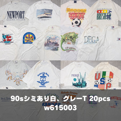 古着卸 現物まとめ売り 洗濯済み 90s シミあり 半袖Tシャツ 20枚セット(M-XXL) w615003