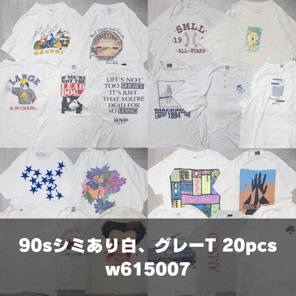 古着卸 現物まとめ売り 洗濯済み 90s シミあり 半袖Tシャツ 20枚セット(M-XXL) w615007