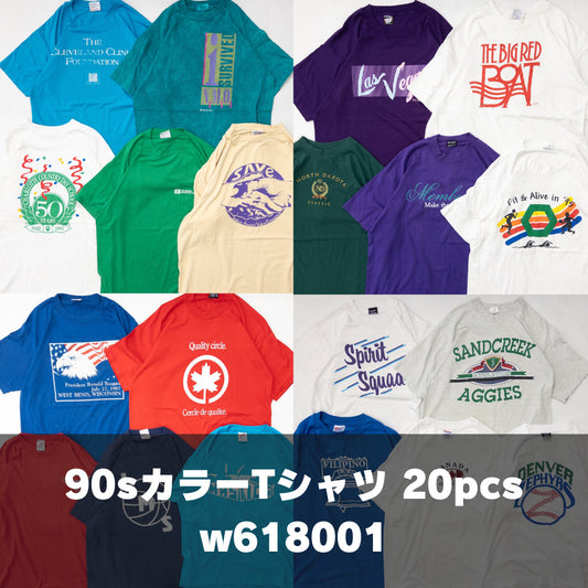 古着卸 現物まとめ売り 洗濯済み 90s カラー 半袖Tシャツ 20枚セット(M-XXL) w618001