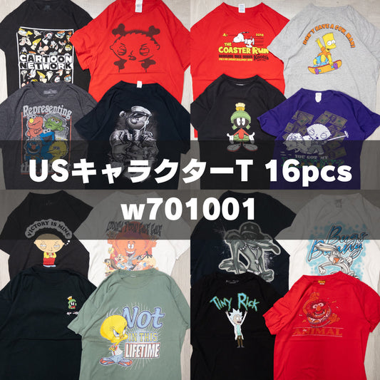 古着卸 現物まとめ売り 洗濯済み USキャラクター 半袖Tシャツ 16枚セット(S-XXXL) w701001