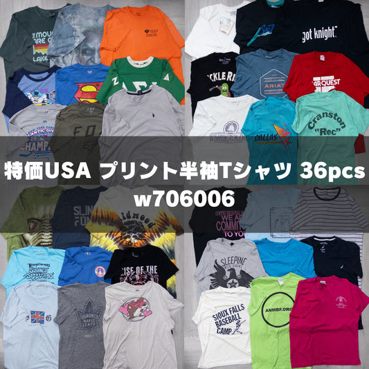 古着卸 現物まとめ売り 洗濯済み 特価USAプリント半袖Tシャツ 36枚セット(S-XXXL) w706006