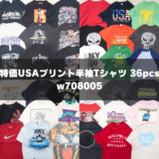 古着卸 現物まとめ売り 洗濯済み 特価USAプリント半袖Tシャツ 36枚セット(S-XXXL) w708005