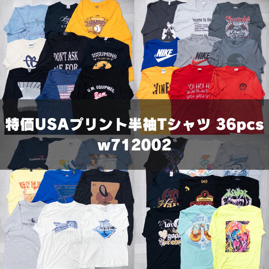 古着卸 現物まとめ売り 洗濯済み 特価USAプリント半袖Tシャツ 36枚セット(S-XXXL) w712002