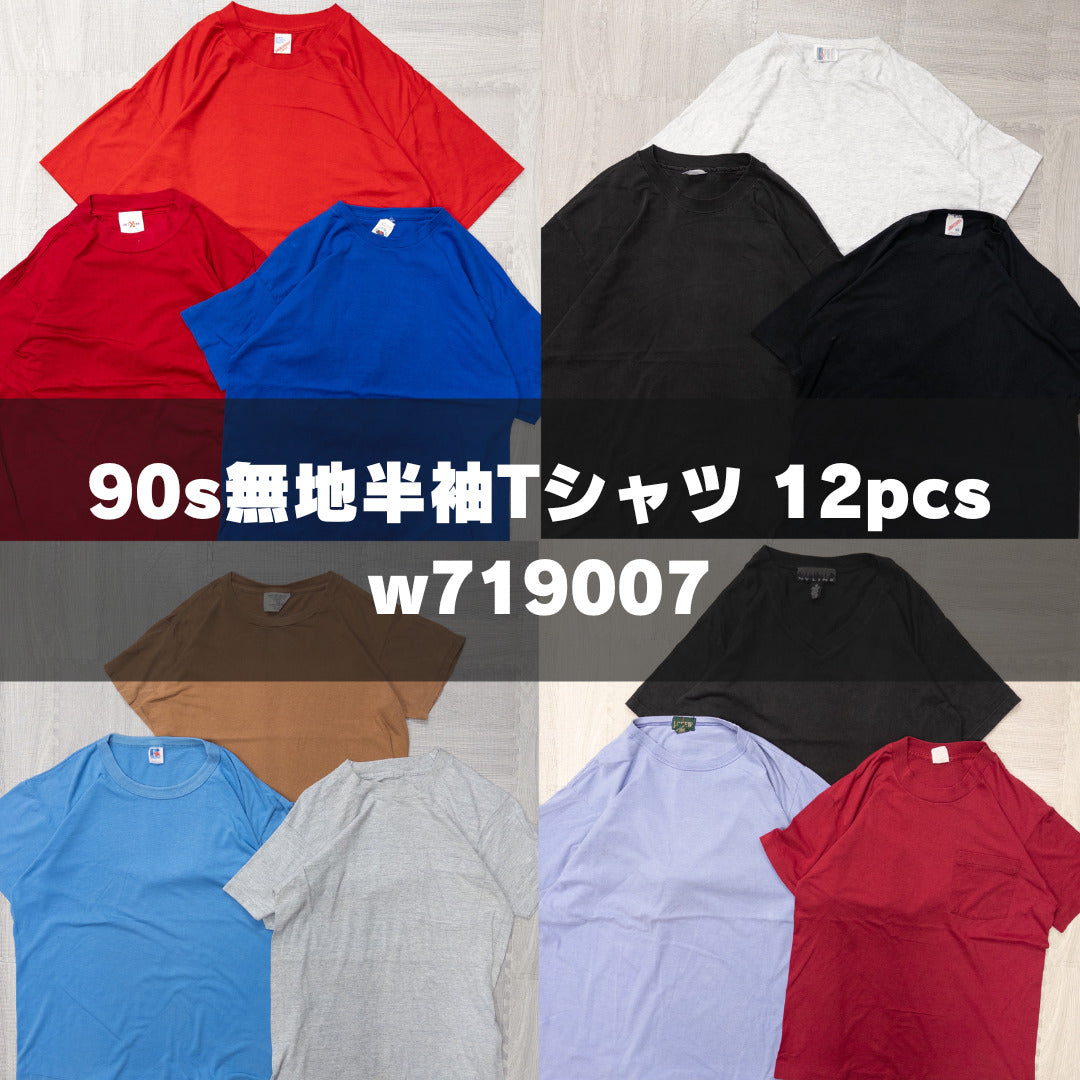 古着卸 現物まとめ売り 洗濯済み 90s無地半袖Tシャツ 12枚セット(M-XXL) w719007