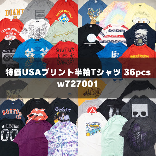 古着卸 現物まとめ売り 洗濯済み 特価USAプリント半袖Tシャツ 36枚セット (XS-XXXXXL) w727001